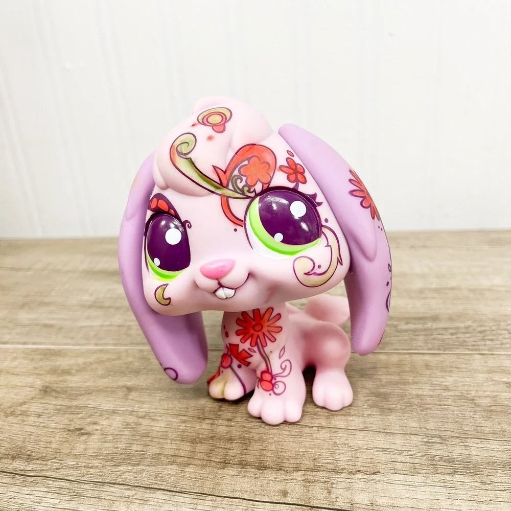 Littlest Pet Shop Deco Pet Bunny Rabbit Pink Floral Large Figure 2008 Hasbro